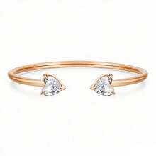 1pc Heart-Shaped Zirconia Open Bangle Bracelet, Rose Gold/Silver/Gold Tone, Minimalist Unique Design Versatile Daily Wear For Women - Love Bracelet - View 9