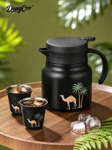 Dengcoo 1个800毫升中东风格保温茶壶，骆驼和棕榈树图案保温咖啡/茶壶；1个80毫升双层保温中东风格茶/咖啡杯，适合家庭、咖啡馆、茶馆、招待客人使用。 - White - 查看 13
