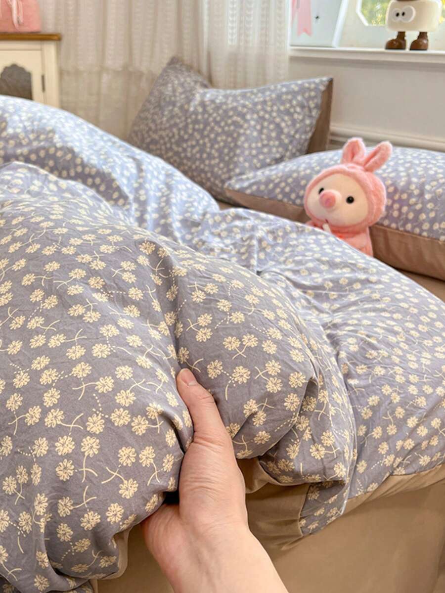 3件套100%涤纶简约碎花被套组，2个枕套+1个被套（不含床单）