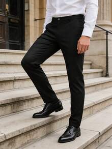 1pc Men's Luxury Business Professional Suit Pants, Fashionable Versatile Suit Trousers For Spring/Summer Office Commute - Black - View 1
