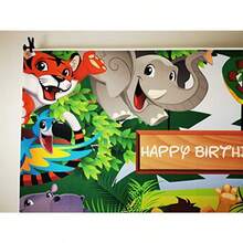 AOFOTO 7x5ft Cartoon Safari Animals Backdrop Happy Birthday Photography Background Fauna Jungle Wildlife Zoo Themed Party Decoration Photo Studio Props Toddler Girl Boy Child Kid Portrait Wallpaper - BTYB69 - Ver 5