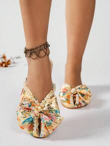 Women's Student Back-To-School Season Full-Print Faux Pearl Design Bow Flat Sandals Outdoor Fashion Wedding Work School Dormitory Vacation Travel Beach Can Be Worn - 金色 - 查看 4