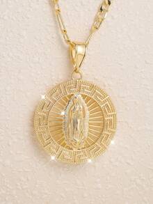 1. 时尚简约闪亮铜质圣母玛利亚项链，圆形麦穗耳坠，适合情侣、朋友、家人佩戴，日常或作为圣诞礼物。 - 金色 - 查看 2