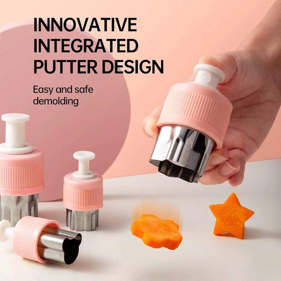 Bộ 8 dụng cụ cắt rau củ quả mini bằng thép không gỉ có chức năng đẩy ra, khuôn cắt bánh quy nhiều hình dạng khác nhau dùng để nướng bánh, trang trí bánh và làm hộp cơm bento, bộ dụng cụ làm bánh nhà bếp tự làm.
