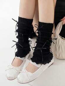 1 Pair Spring/Summer Thin Casual Fashion Daily Mesh Lace Trim Ballet Style Girl Mid-Calf Cream Lace Letter Leg Warmers - Multicolor - View 14