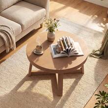 30'' Round Coffee Table W/Solid Wood Cross-Shaped Base.Farmhouse Accent Tea Table - Natural - View 5