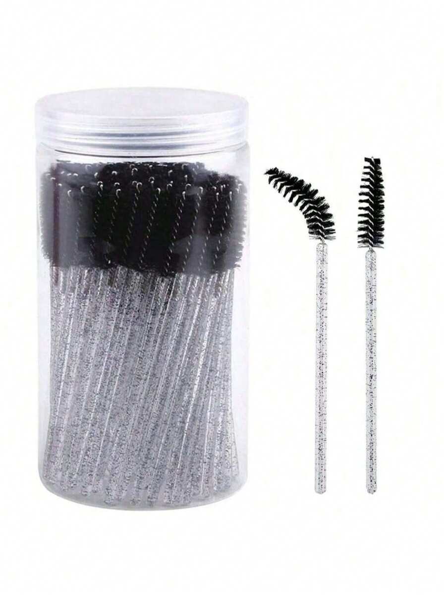 100支水晶粉色睫毛刷，睫毛膏刷带收纳盒，可弯曲一次性眉刷，睫毛嫁接刷，眉刷，蓖麻油刷，眉刷，眼影刷，螺旋刷，赠品