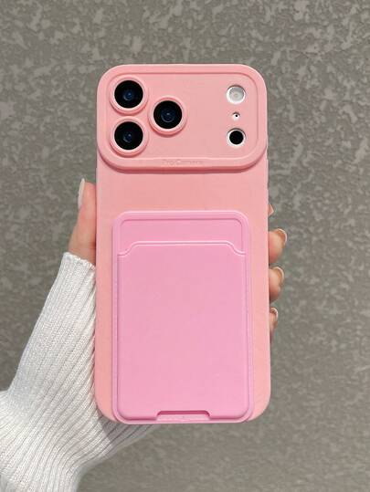 Cute Pink Card Holder Integrated Phone Case, Includes Card Slots + Lens Protection, Soft Silicone, Anti-Fall, Anti-Slip, Anti-Fingerprint Phone Case, Dopamine, Sweet & Girly, Suitable For Daily Commute/Gift, Phone Accessories, Funda Celular, Quick Ship, Compatible With IPhone & Galaxy Cases