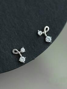 SYMFNY 925 Sterling Silver Mini Ribbon Knot Stud Earrings With Sparkling Zirconia, Tiny 6mm Dainty Gold Earrings For Women, Hypoallergenic Minimalist Jewelry Gift - Earrings - View 3