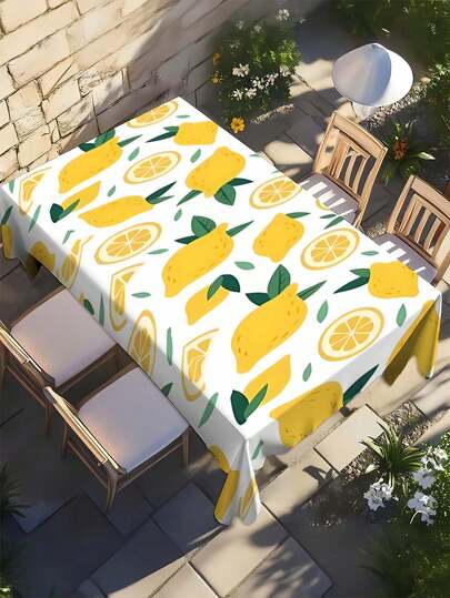 1件装长方形/圆形涤纶户外桌布，乡村夏季柠檬图案，农舍风格，图案桌布，适用于家居、厨房、餐厅、派对、节日、送礼，室内外均可使用。