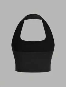 Sounds Like To Me Letter Graphic Halter Backless Sexy Tank Top, Suitable For Spring/Summer Daily Wear Casual Black - Black - View 3
