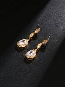 优雅奢华水滴形锆石铜耳环，适合日常佩戴 - 玫瑰金 - 查看 5