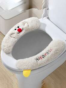 2件套舒适保暖简约可爱卡通四季马桶坐垫毛绒面料印花刺绣清新靠垫家用手提家居用品 - 彩色 - 查看 5