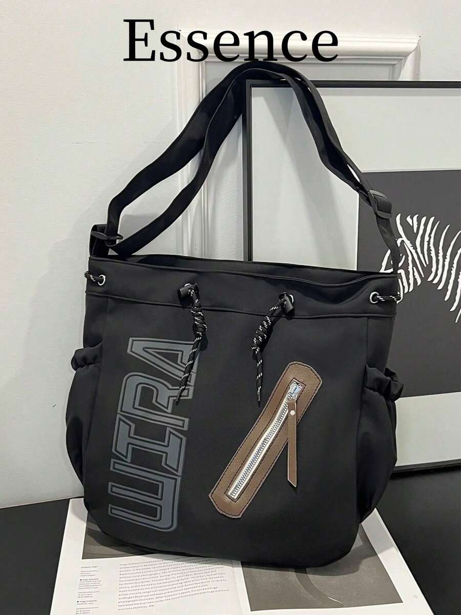 Túi tote vải nylon trơn in chữ trang trí dung tích lớn mới cho mùa xuân/hè, túi đeo chéo cho nữ, túi học sinh