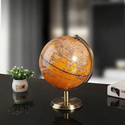 Vintage Globe, 14 Cm, Small Sphere, Black-Bronze, Table Decoration, Stylish Accessory For Office, Wine Cabinet Or Display Case.
