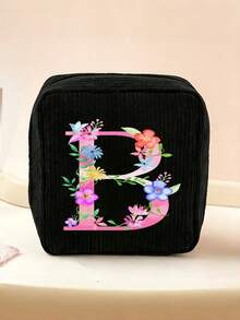 1 Stück Kordstoff minimalistische Reise-Make-up-Tasche, tragbare multifunktionale Aufbewahrungstasche, große Kapazität Damenhygiene-Tasche, neue verdickte Damenhygiene-Aufbewahrungstasche, Menstruationspads-Aufbewahrungstasche, geeignet für den täglichen Gebrauch, Urlaub, Aufbewahrung, Reisen, kann als Geburtstagsgeschenk, Weihnachtsgeschenk, Halloween-Geschenk, Muttertagsgeschenk für Familie, Mutter, Schwester, Freundin verwendet werden - Schwarz - Übersicht 3