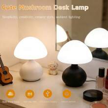 1pc Cute Mini Mushroom LED Desk Lamp, 3-Color Dimmable, Decorative, Suitable For Dining Room, Living Room, Outdoor, Bedroom, Bar - Three-color Plug-in Model - View 2