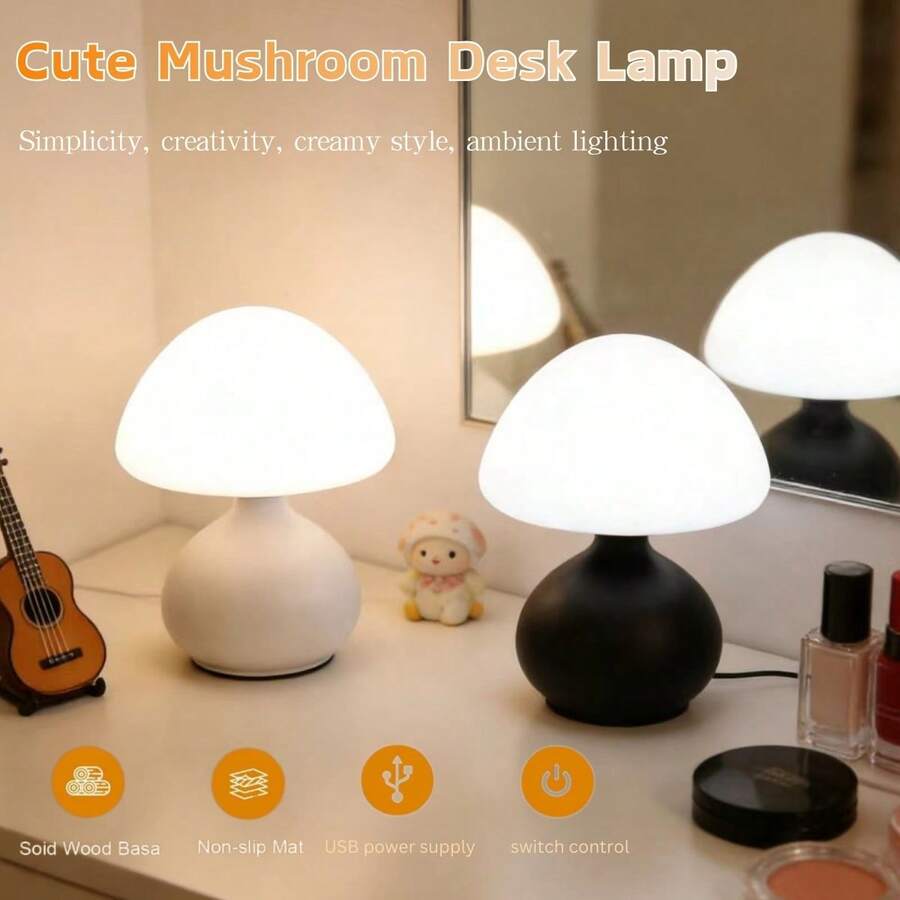 1pc Cute Mini Mushroom LED Desk Lamp, 3-Color Dimmable, Decorative, Suitable For Dining Room, Living Room, Outdoor, Bedroom, Bar
