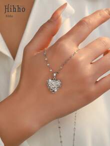 Hihho 1件全镶钻心形吊坠项链，表面纹理设计，闪亮的吊坠随着每一次移动捕捉光线，为您的连衣裙或衬衫增添浪漫奢华的气息。 - 吊墜項鍊 - 查看 9