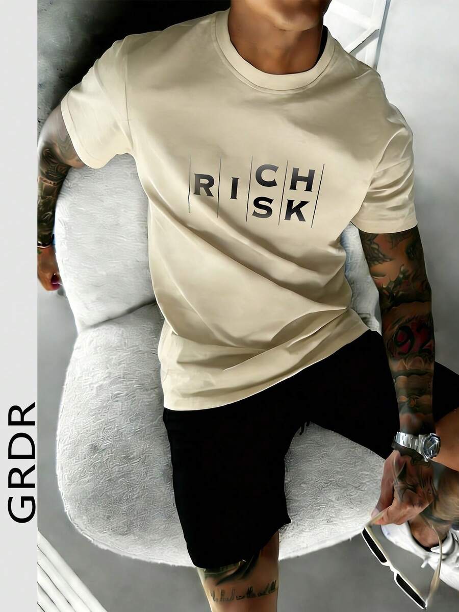 GRDR Men's Fashionable Printed Loose Short Sleeve T-Shirt | Exquisite Design | Summer Essential | Easy To Match | Showcase Your Style - Aprikot - View 1