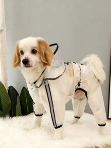 1件PU材质四脚连帽防水狗狗雨衣户外宠物狗雨披 - 黑色 - 查看 2