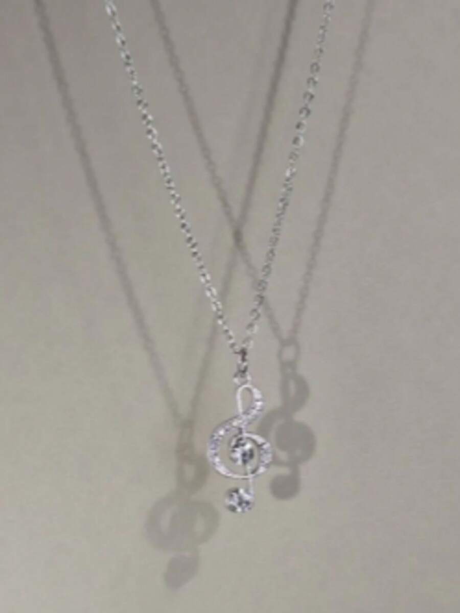 2026 新款 | 畅销款 | 女士银色高音谱号水钻音符项链：专为女性设计，采用优雅的银色链条，打造精致迷人的外观。 - 音符 - 查看 1