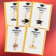 10pcs/5sets 2026 Graduation Ceremony Gifts Gold Alloy Multi-Style Graduation Cap, Flower, Certificate Keychain Set, Including Greeting Card With Inspirational Message - Lobster Clasp, Durable Zinc Alloy | Ideal For Students, Colleagues, Friends | Best Friend Meaningful Gift - Birthday, Christmas, Thanksgiving/Graduation Perfect Thoughtful Present - Multicolor-a - View 2
