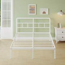 Base Cama King Size 36 cm Alta con Cabecera Curva Metal Resistente Base de Cama King Size Espacio de Almacenamiento Debajo Libre de Ruido Fácil Montaje Blanco - blanco - Ver 6