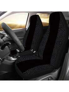 1 Set Black Leopard Print Patchwork Car Seat Cover, Automotive Interior Decor Cushion Pad, Suitable For SUV & Sedan, All Season, Washable - Multicolor - View 2