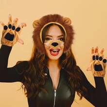 2/4pcs Adult Lion Costume Set - Lion Ear Headband, Furry Tail, And Claw Gloves, Suitable For Festivals And Cosplay - Multicolor - View 2