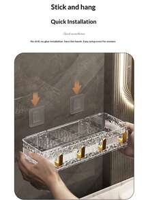 1pc No Drill Bathroom Shelf, Wall Mounted Bathroom Storage Rack - Multicolor - View 7