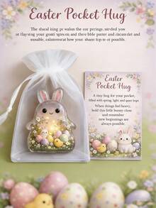 2D Flat Easter Pocket Hug Cute Mini Acrylic Bunny With Inspiring Message, Perfect As An Easter Gift For Anyone - Rabbit Figurine - View 2