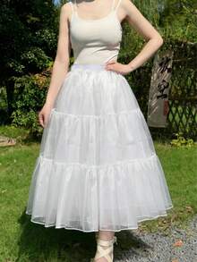 1件可调节洛丽塔薄纱裙，白色，裙长80厘米/70厘米/60厘米/30厘米，2层/4层水晶网纱，可拆卸衬里，柔软蓬蓬裙，云朵裙，适合婚礼、派对、表演、角色扮演、衬裙等场合。 - 彩色 - 查看 11