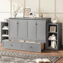 Full Size Murphy Bed With Spacious Storage Drawers And Shelves. Guest Rooms Or Compact Bedrooms. Light Gray - 1 - 查看 3
