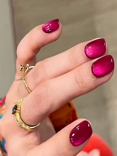 30pcs Square Short Wear Nail Tips, Elegant Minimalist Cat Eye Press-On Nails, Suitable For Women's Daily, Party, Holiday Use