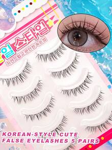 5 Pairs Cartoon Style False Eyelashes, Full Strip One-Piece Eyelashes, Anime Style Lashes, Thick & Transparent Stem Invisible False Eyelashes Strip Lashes, Lashes, Eyelashes, Fake Lashes - Black - View 3