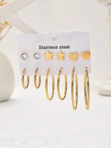 12件套复古时尚星星心形耳钉，百搭日常佩戴耳环套装，女士 - 多色 - 查看 3