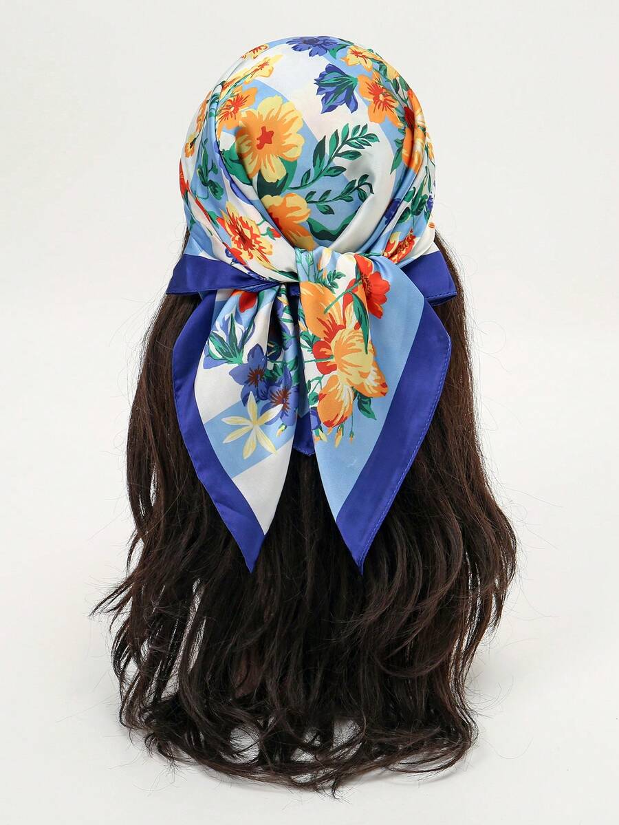 1条简约印花70厘米方巾，新款春季女士头巾，多功能腰带、头巾、时尚领巾，适合海滩、度假等场合。 - 彩色 - 查看 1