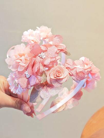 1个可爱粉色花朵发箍，甜美花朵发圈，公主发饰，适合生日派对