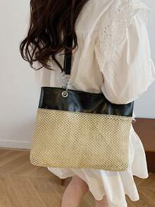 Minimalist Women Beach Bag, Fashion Versatile Woven Vacation Tote Bag - Multicolor - View 4