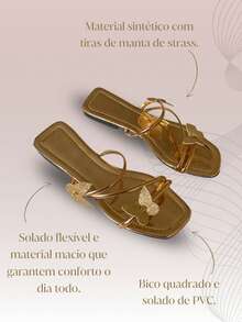 Sandália Rasteira Rasteirinha Feminina Boho Confortável Casual Detalhes Com Brilho Strass Luxo Elegante e Sofisticada Verão Cores Preta Rosê Nude Caramelo - Caramelo - Visão 7