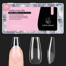 Beetles Soft Gel Nail Tips Short Almond 288pcs In 12 Sizes, Etch-X Pre-Etched Full Cover Acrylic Fake Nails Art - Bộ móng giả hình quan tài cỡ trung bình 576 chiếc (móng giả khắc chữ X) - Xem 9