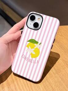 1 pièce Étui de téléphone à rayures roses et blanches, minimaliste, artistique, rayures fraîches, motif citron, brillant, 2-en-1, compatible avec Samsung/ 11/12/13/14/15/16/17 Pro Max, cadeau de printemps - Multicolore - Voir 2