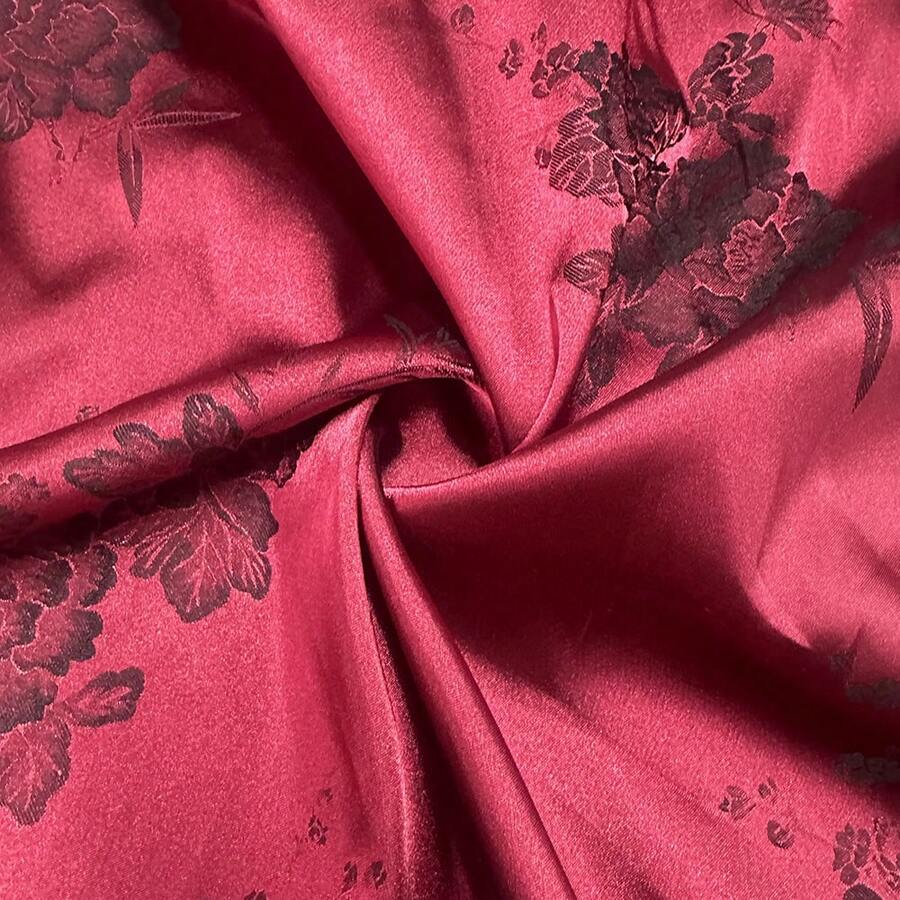 1pc High-Quality Red Jacquard Satin Fabric, Smooth And Fine Texture, Suitable For Interior Decoration, Clothing, Pillowcases And Sewing Crafts