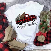 Nueva blusa casual holgada y popular para mujer, con estampado de árbol de Navidad y mangas cortas. - 1 - Ver 13