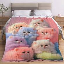 Multifunctional Cute Cat Print Blanket - Suitable For All Seasons, Sofa, Bed, Travel, Office - Great Gift - Multicolor - View 4