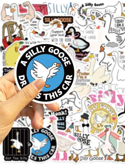 50pcs Fun Doodle Goose Pattern Vinyl Stickers, Suitable For Water Bottles, Computers, Guitars, Bicycles, Motorcycles, Skateboards, Helmets, Luggage, Notebooks And Tablets - DIY Scrapbooking Materials, Aesthetic Decal Set