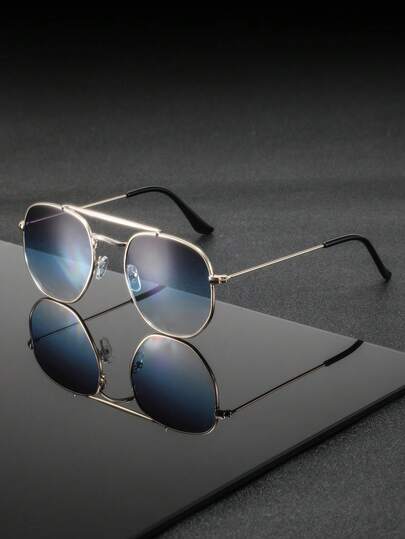 1 Pair Men's Metal Square & Round Retro Artistic Elegant European And American Classic Double-Bridge Fashion High-Quality Decorative Glasses, Fashionable Eyewear