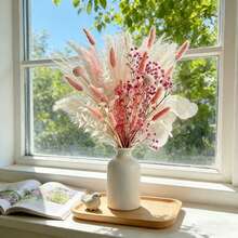 45枝波西米亚风粉色人造花束 + 3个手提花束袋套装 – 母亲节、婚礼鲜花礼品袋、家庭聚会礼物、户外花园装饰 - 彩色 - 查看 2