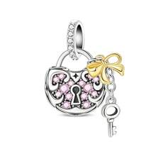 一款镀银锁钥匙系列 - 爱心蝴蝶吊坠，适用于 3 毫米手链 DIY 串珠，女士时尚饰品，节日生日礼物 - 彩色 - 查看 17